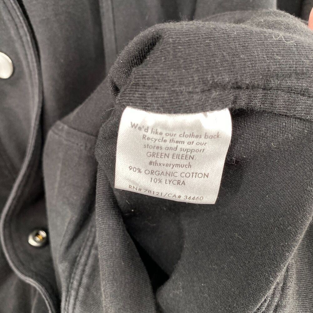 EILEEN FISHER Jacket S Organic Cotton Stretch Jersey Snap Full Zip Up Black USA - Picture 11 of 14